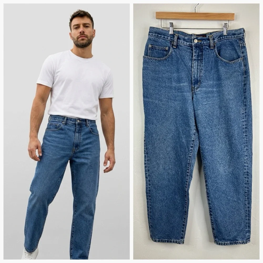 Barrel Leg Blue Jeans Vintage Pepe London Size 33 Y2K 90s Denim Pants Hip Hop